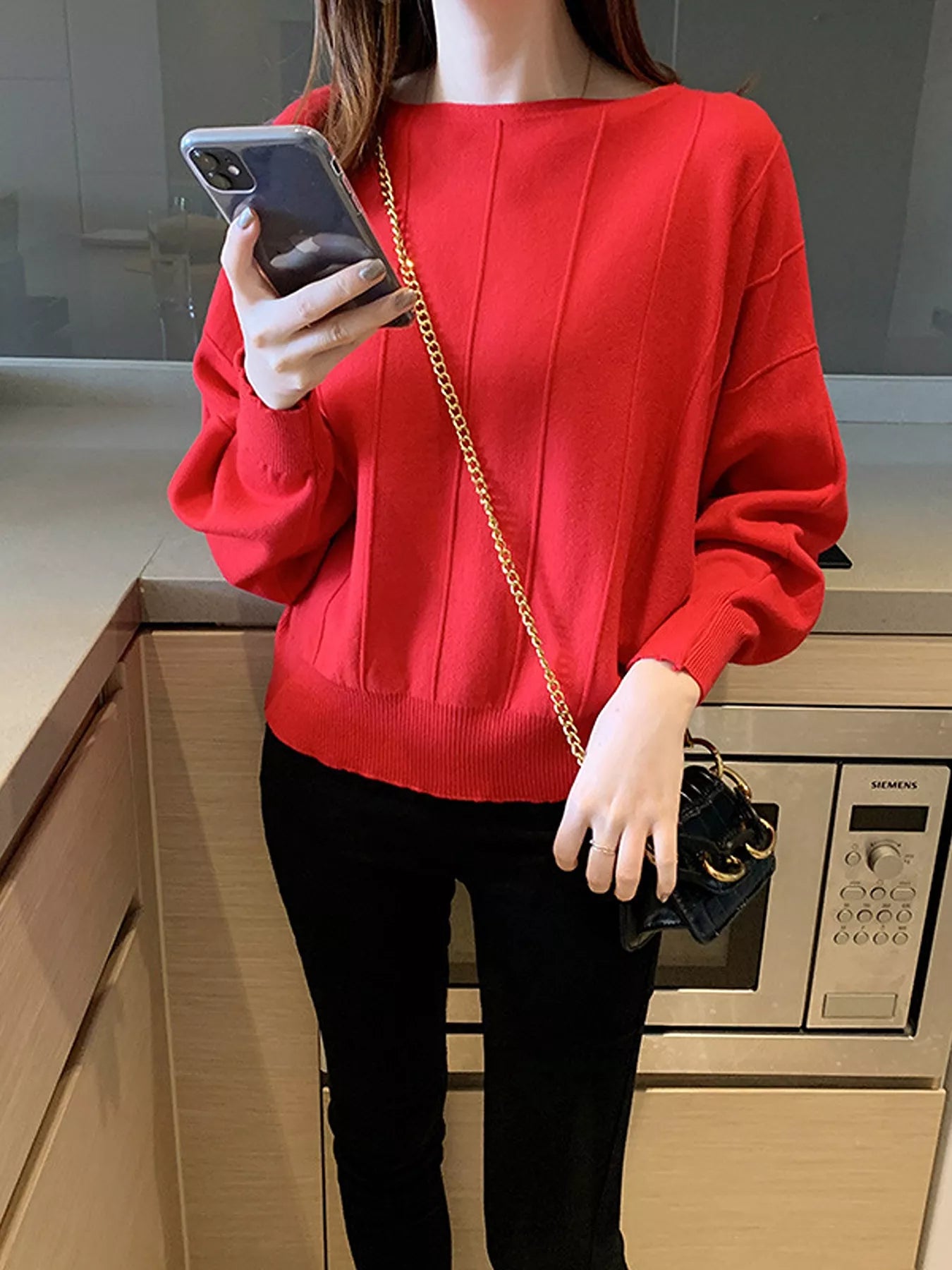 Trendsi Ribbed Hem Batwing Sleeve Knit Top -