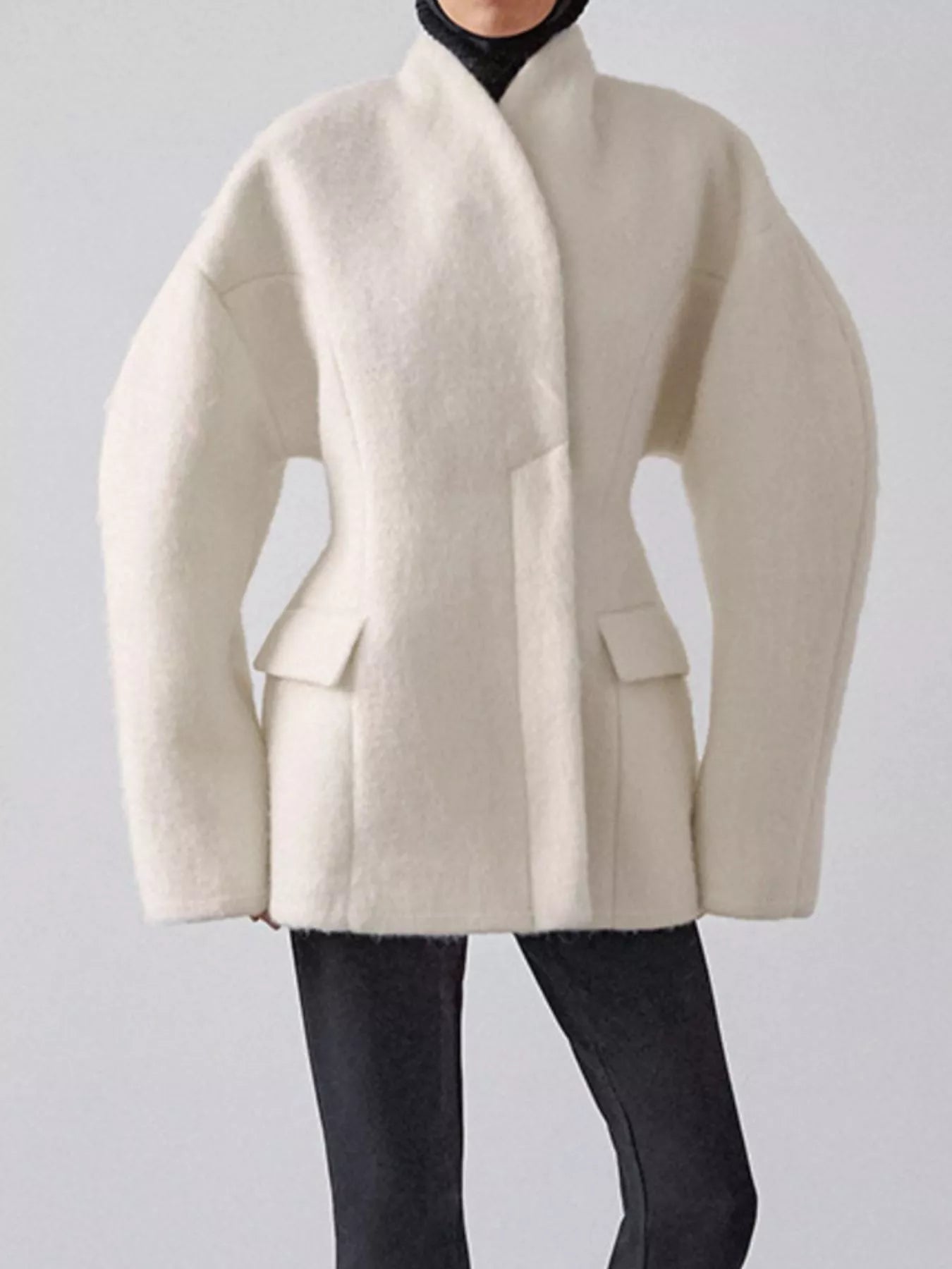 Trendsi Wool-Blend Leg-of-Mutton Sleeves Outerwear -