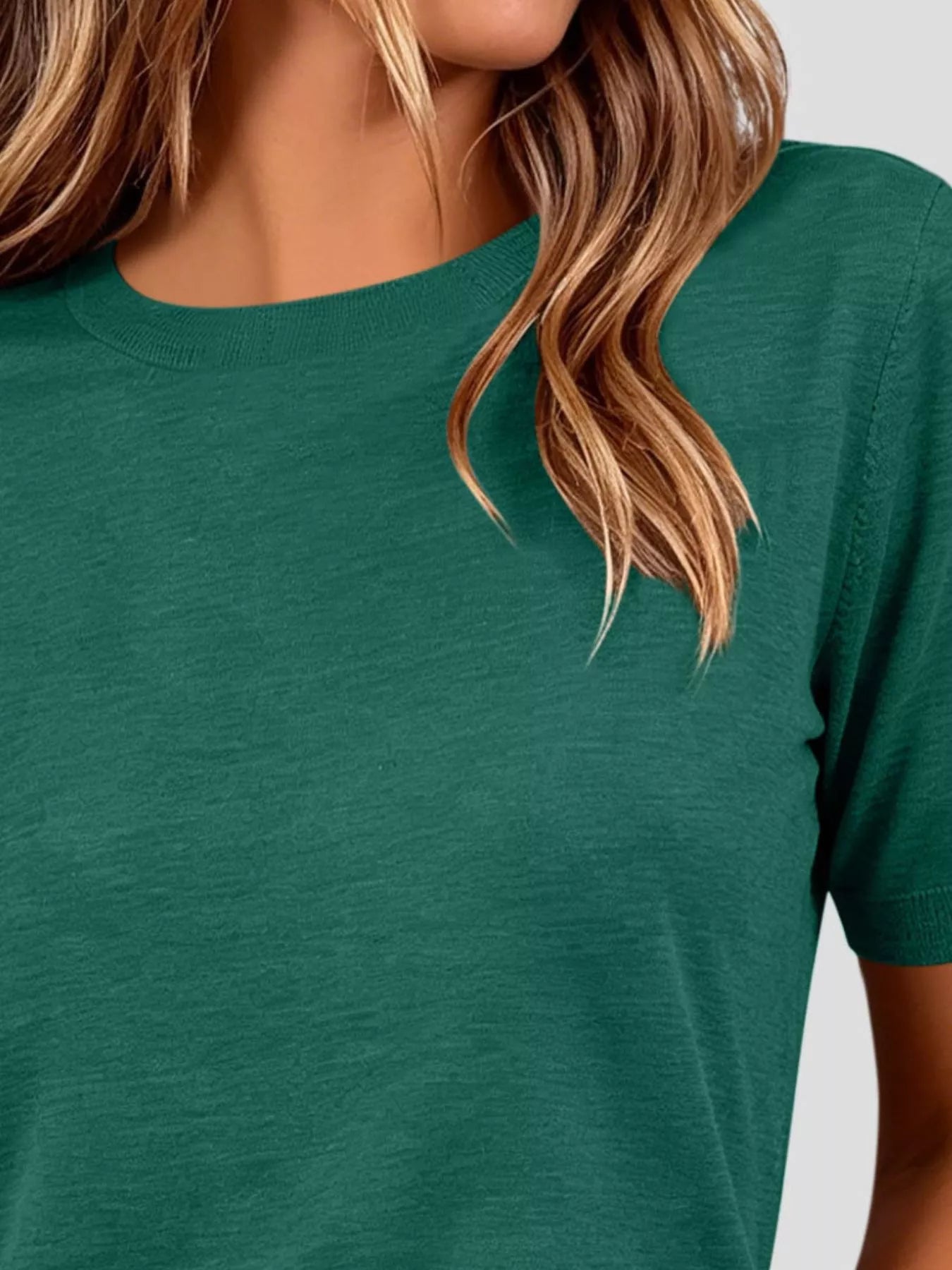Trendsi Classic Crew Neck Short Sleeve Knit Top -