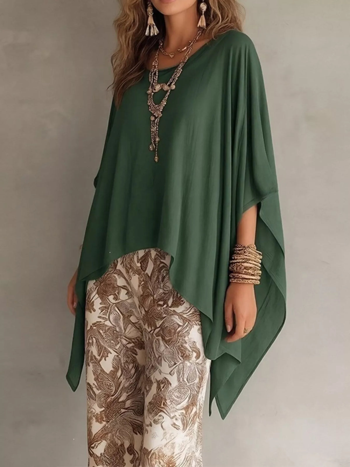 Trendsi Full Size Oversized Batwing Sleeve Flowy Top Plus Size -