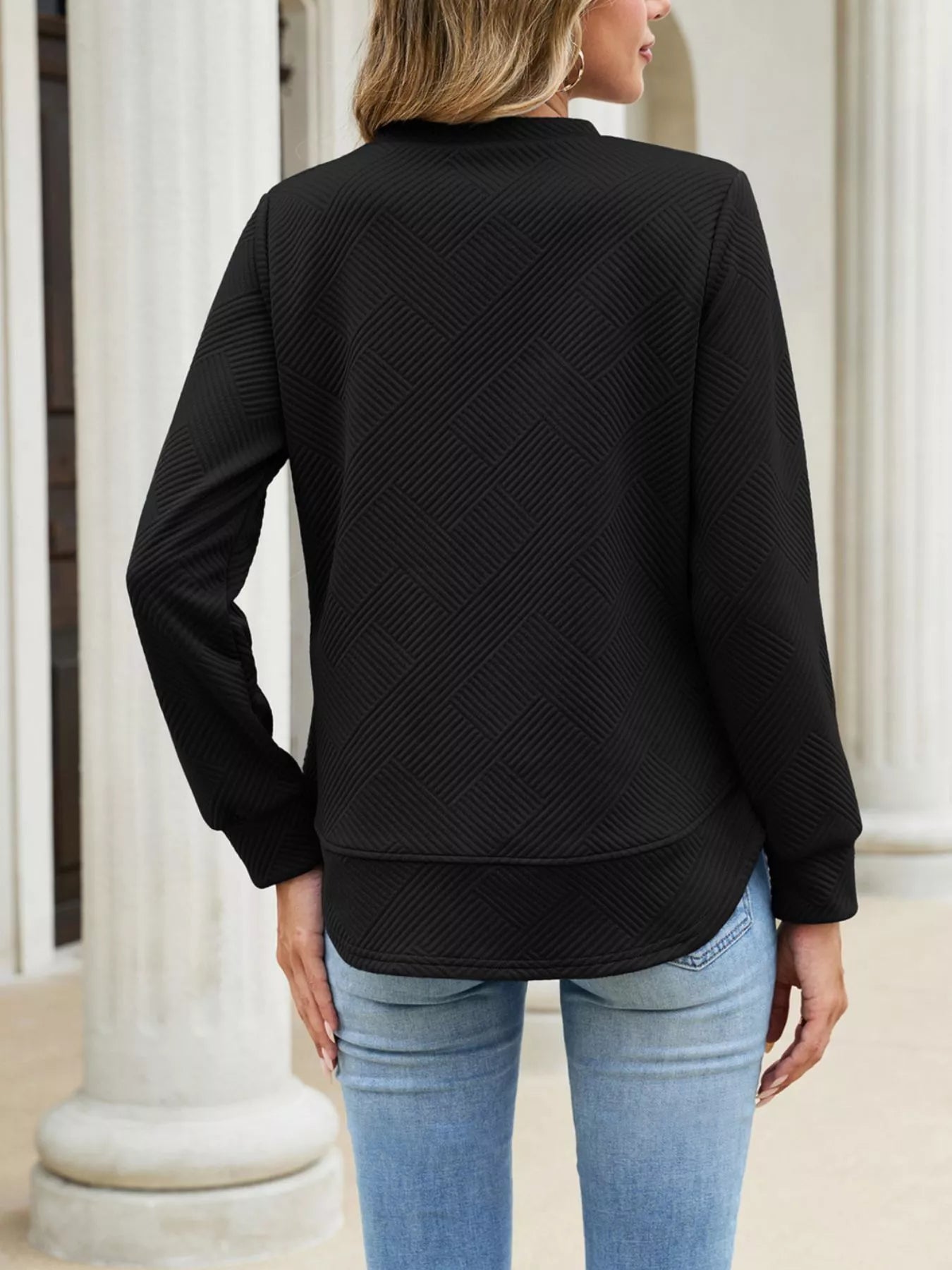 Trendsi Textured Crew Neck Sweatshirt -