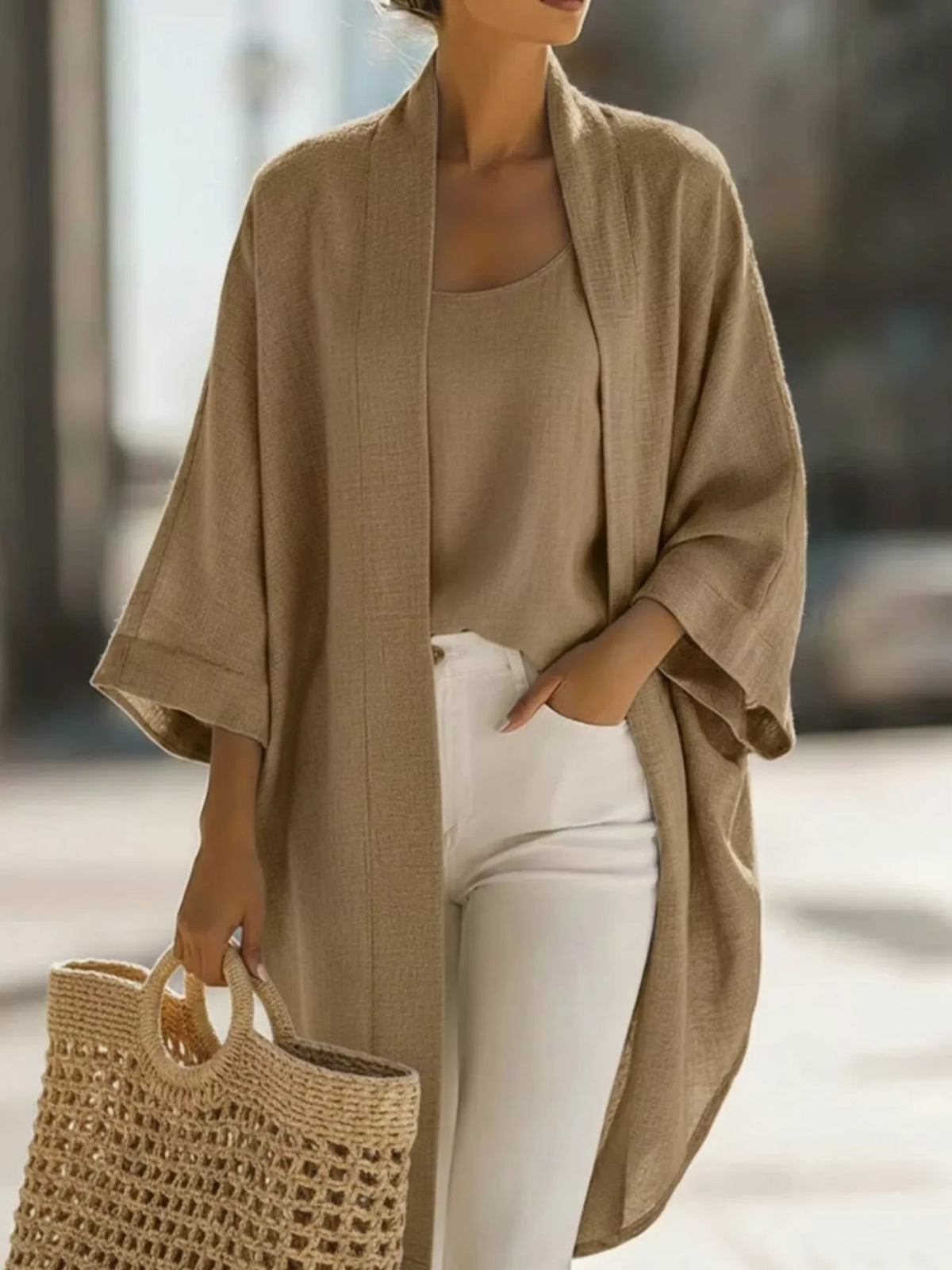 Trendsi Full Size Open-Front Cardigan and Matching Tank Top Set Plus Size -