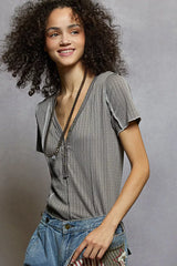 Trendsi POL V-Neck Short Sleeve Top with Stitch Seam Detail -
