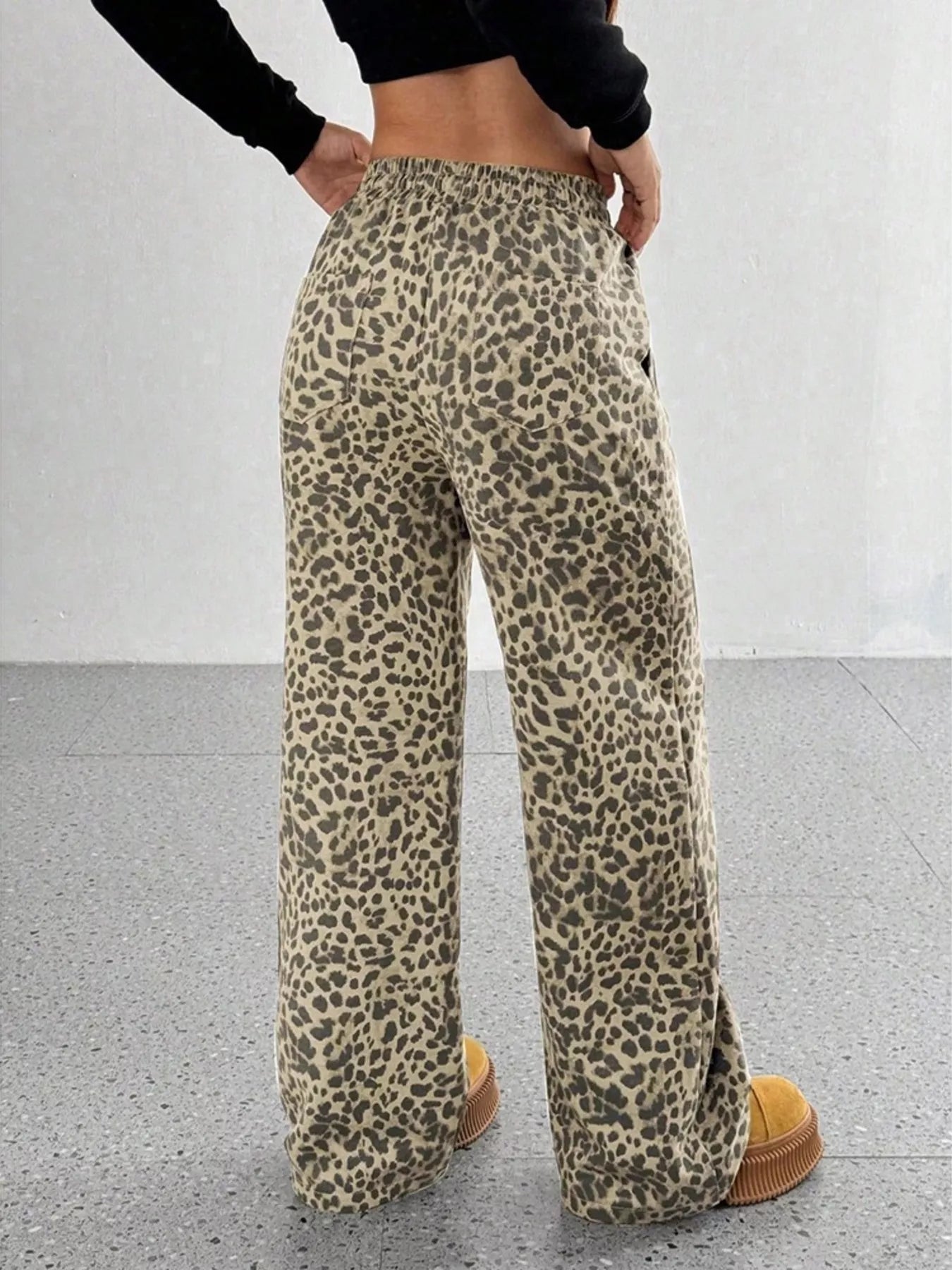Trendsi Leopard Wide-Leg Drawstring Pants -
