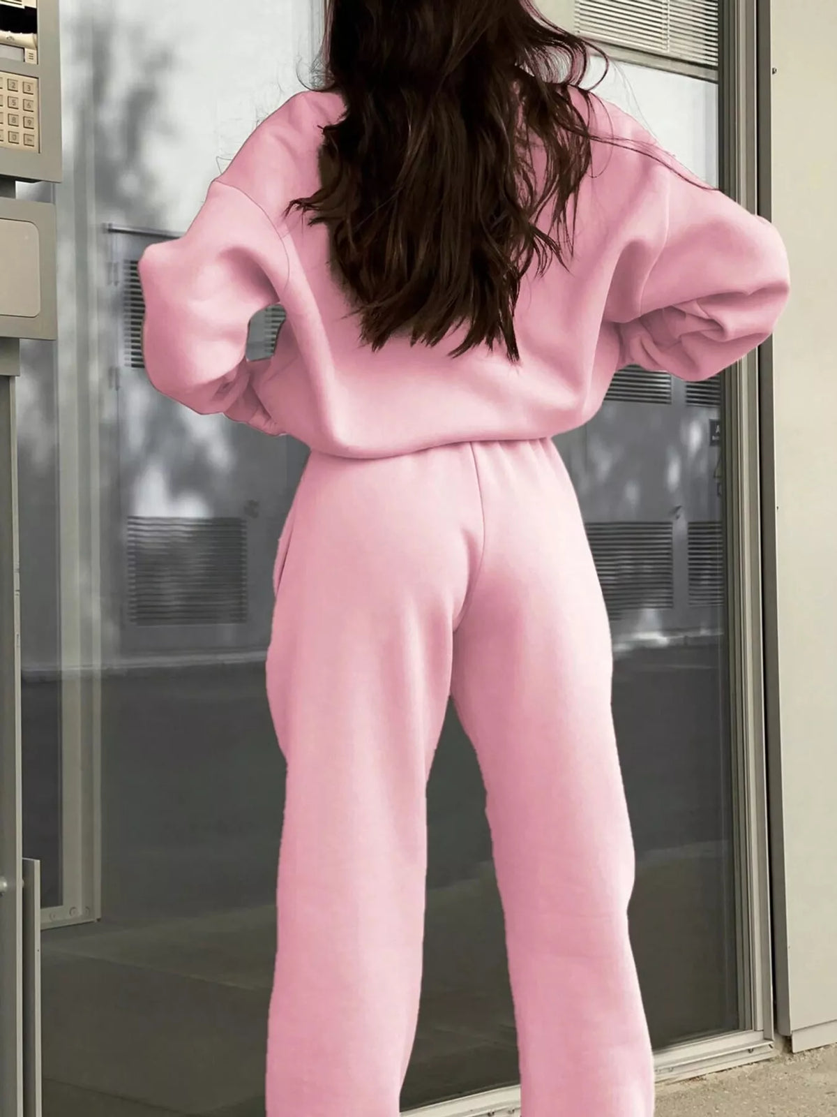 Half-zip top and pants set, pink back