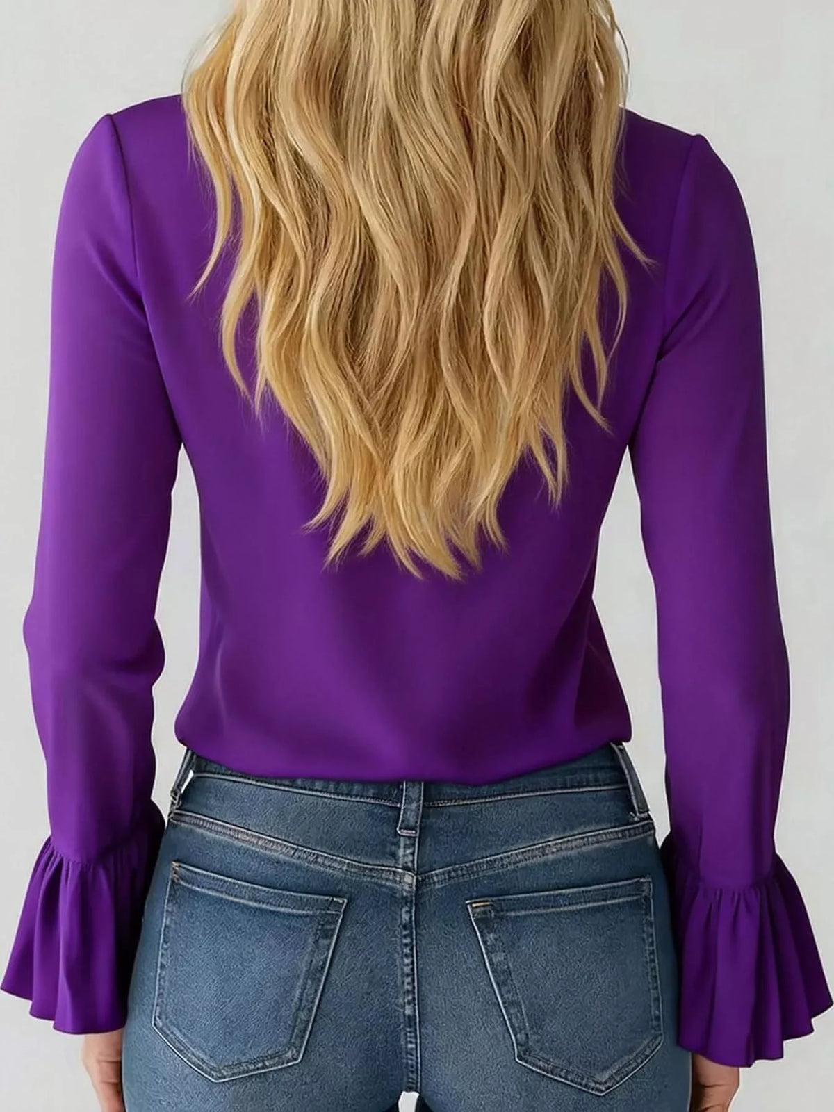 V-neck long sleeve blouse, back view