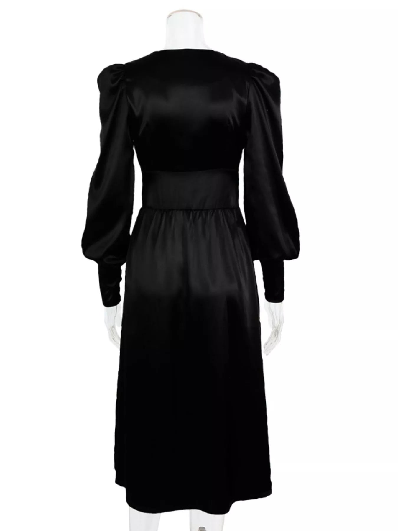 Trendsi Elegant V-Neck Puff Sleeve Button-Down Midi Dress -