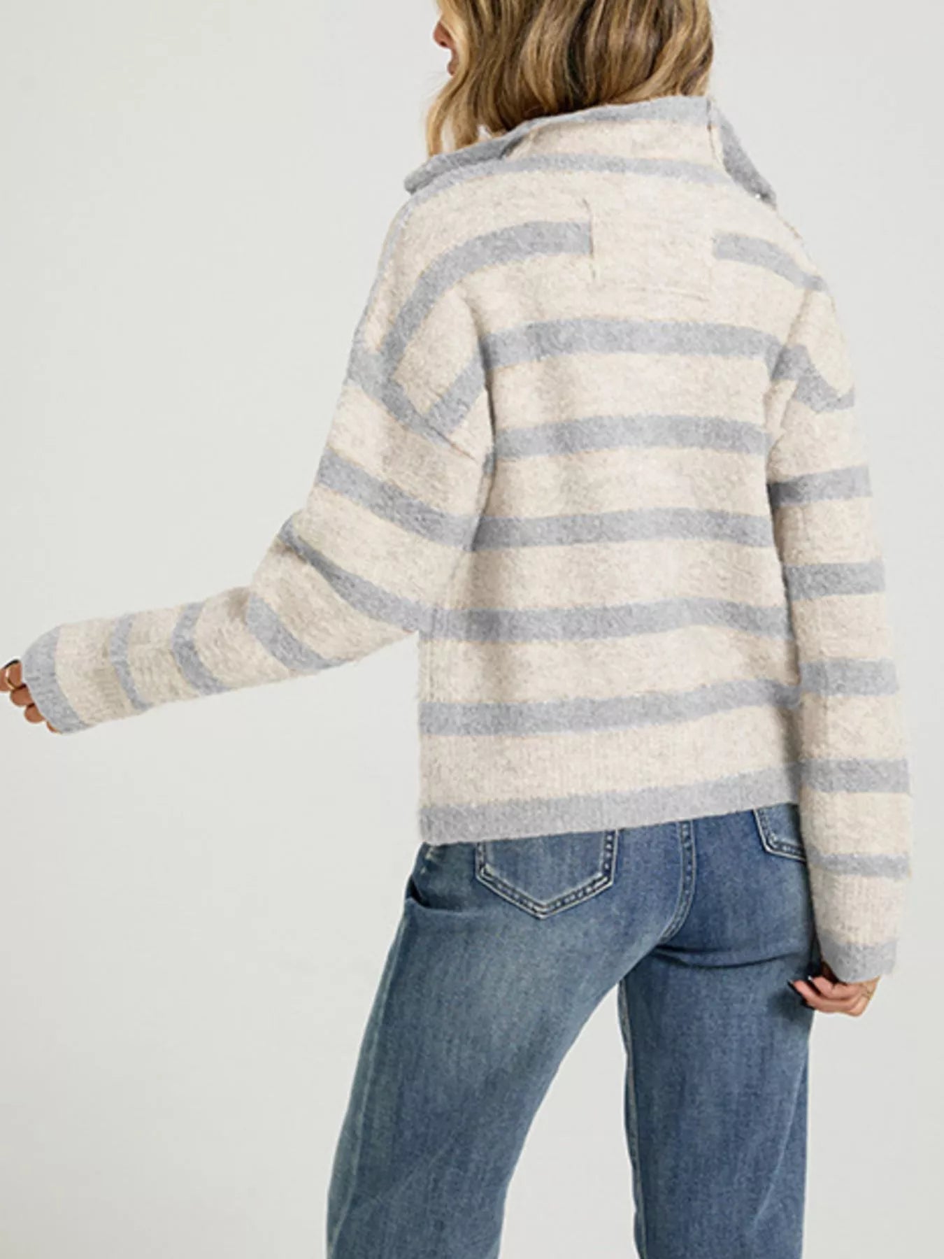 Trendsi Striped Fuzzy Knit Cardigan -