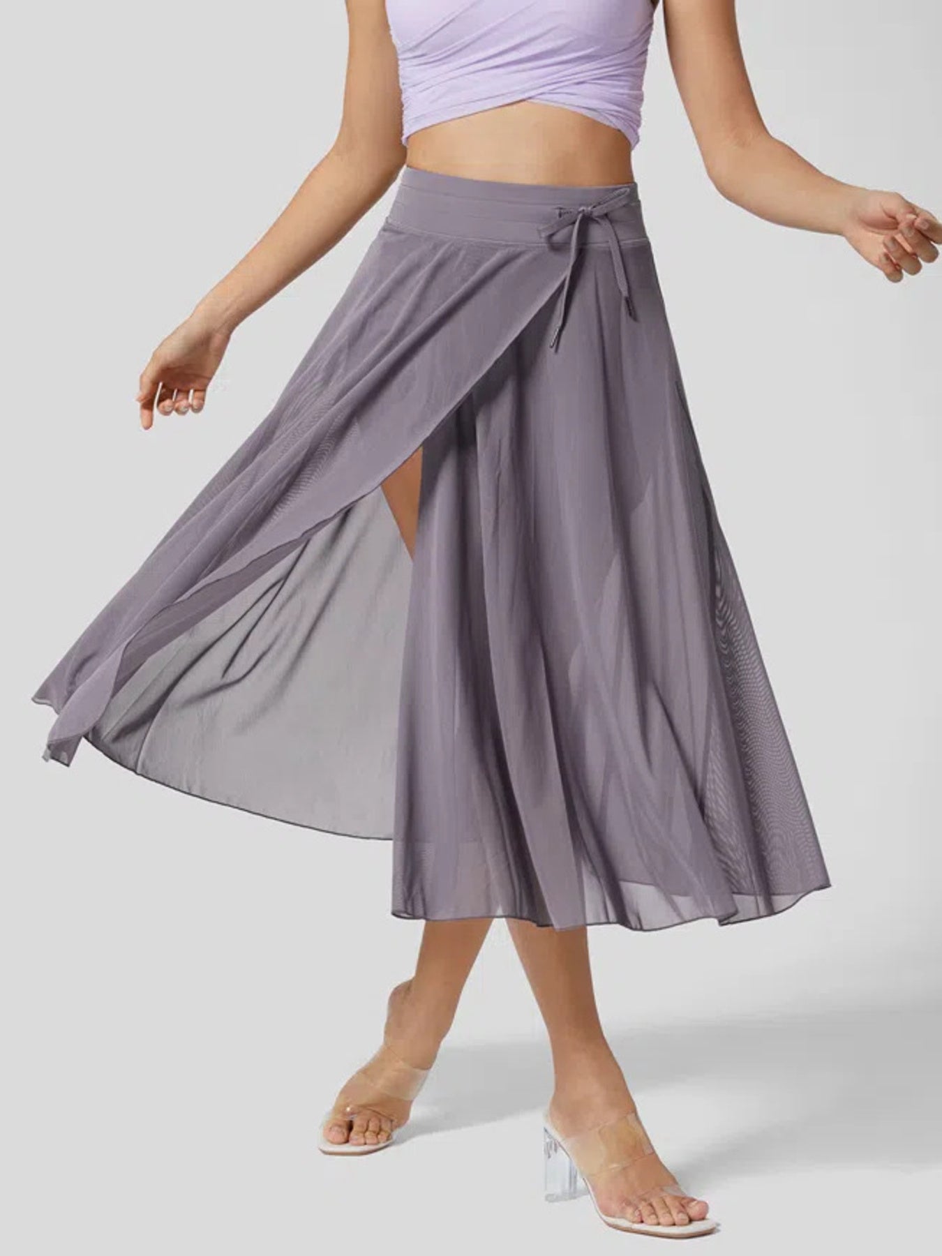 Trendsi Slit Flowy Skirt with Shorts Liner -