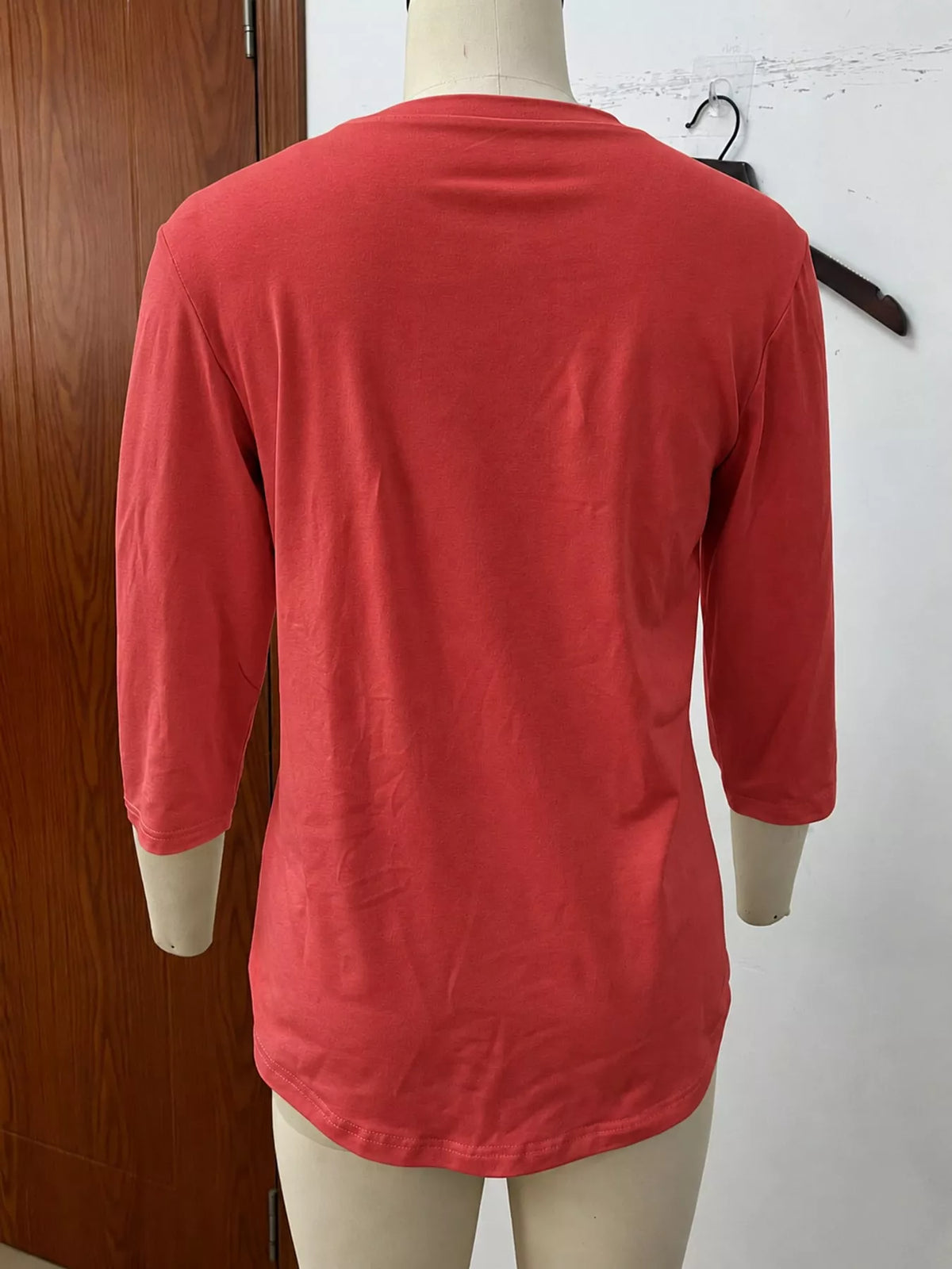 Red v-neck half sleeve t-shirt, back view