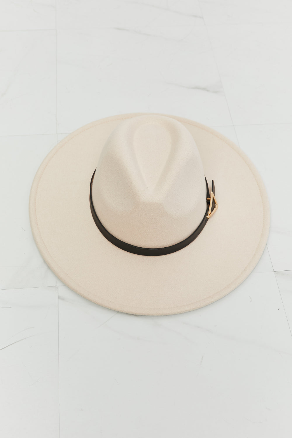 Women's Fedora Hat With Adjustable Strap And Faux Leather Belt Buckle Beige — product view 7