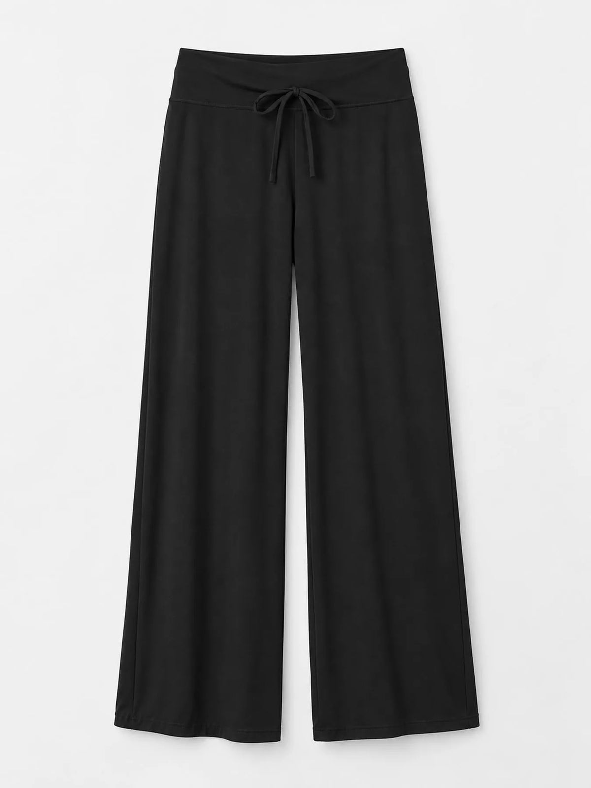 Black drawstring wide-leg pants — front view