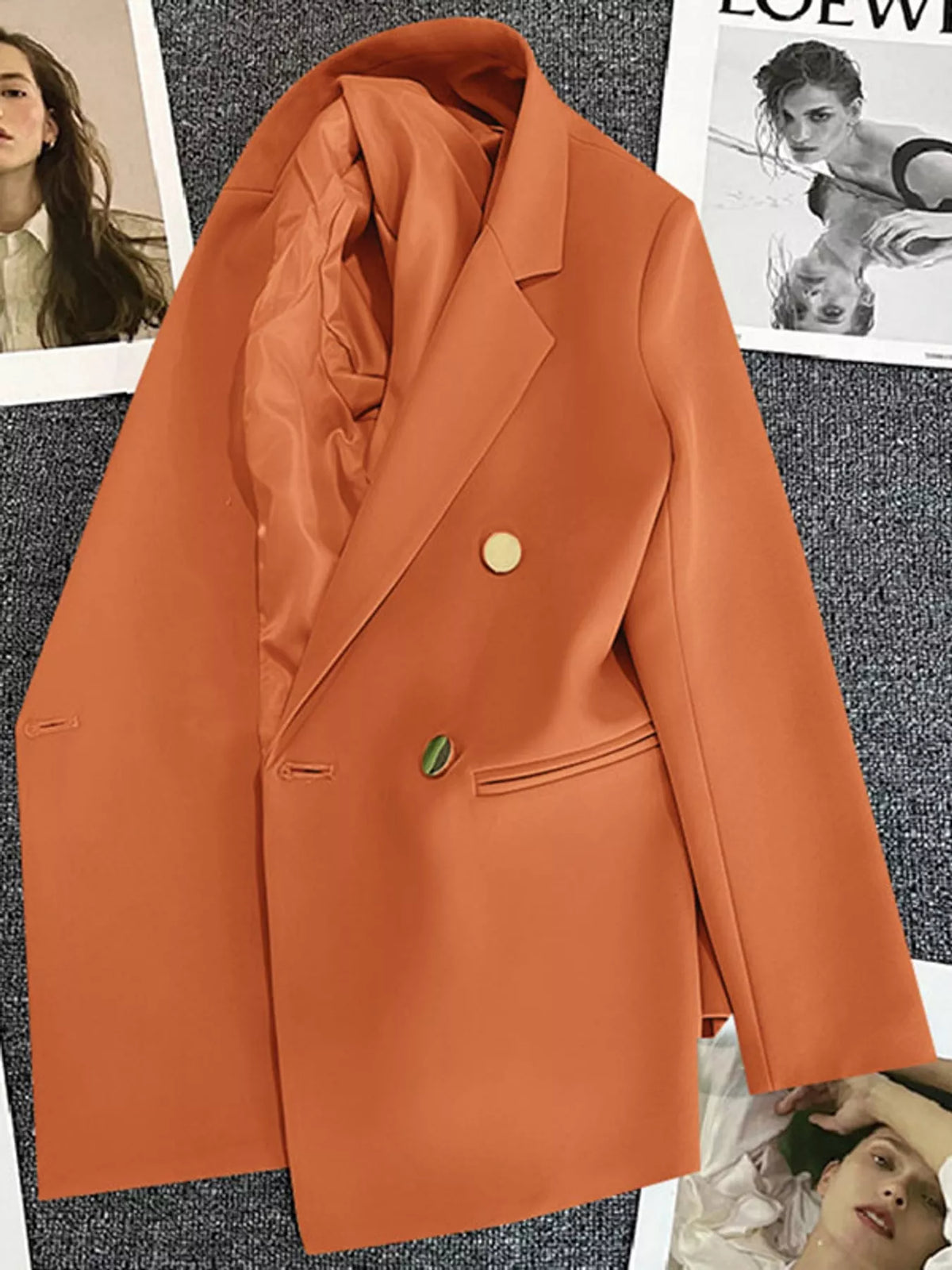 Orange double-breasted lapel collar blazer