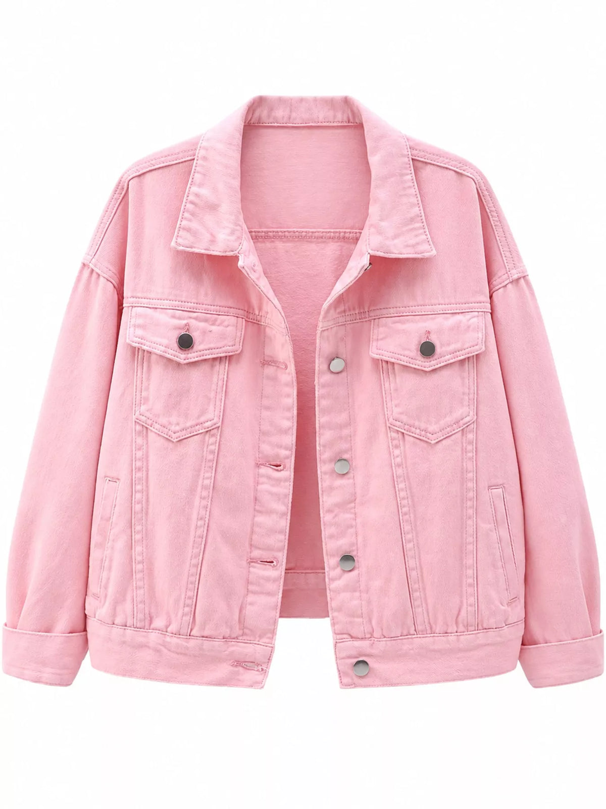 Button-Down Classic Cropped Denim Jacket — garment front