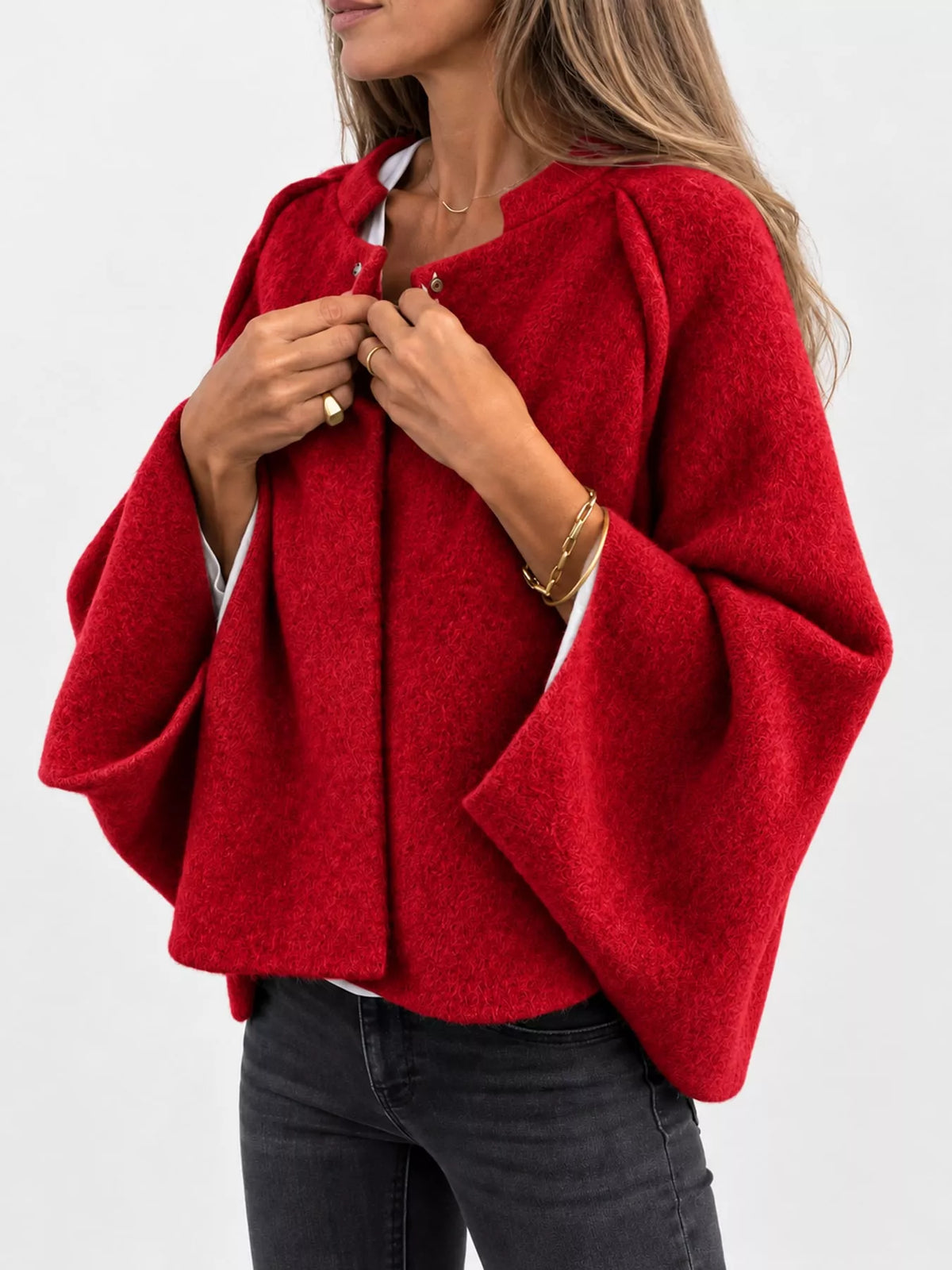 Fuzzy Texture Open-Front Cropped Jacket — side view