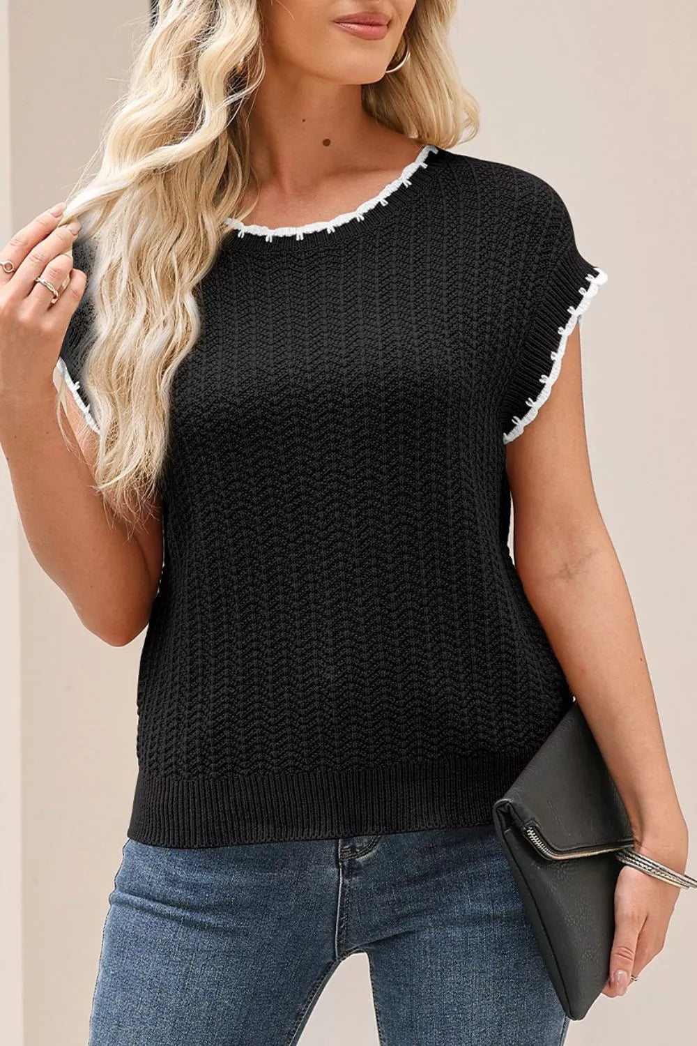 Trendsi Chic Textured Knit Sleeveless Sweater Vest -