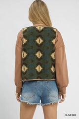 Trendsi Umgee Mix Patterned Sherpa Tie-Front Vest -