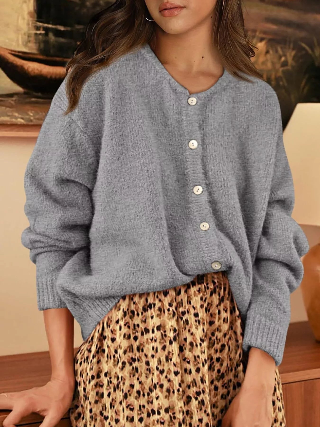 Trendsi Button-Down Dropped Shoulder Cardigan -