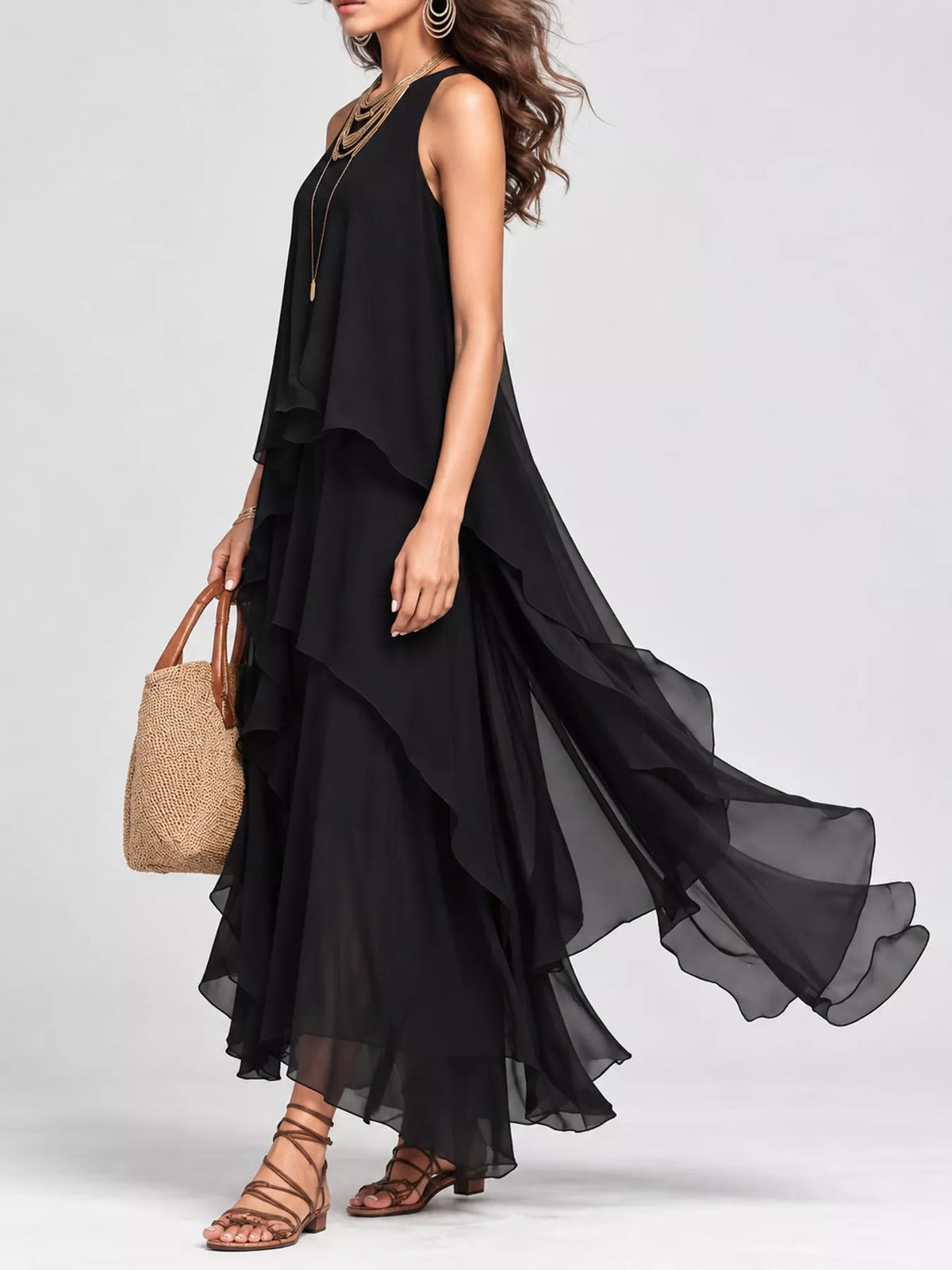 Tiered maxi dress, black side
