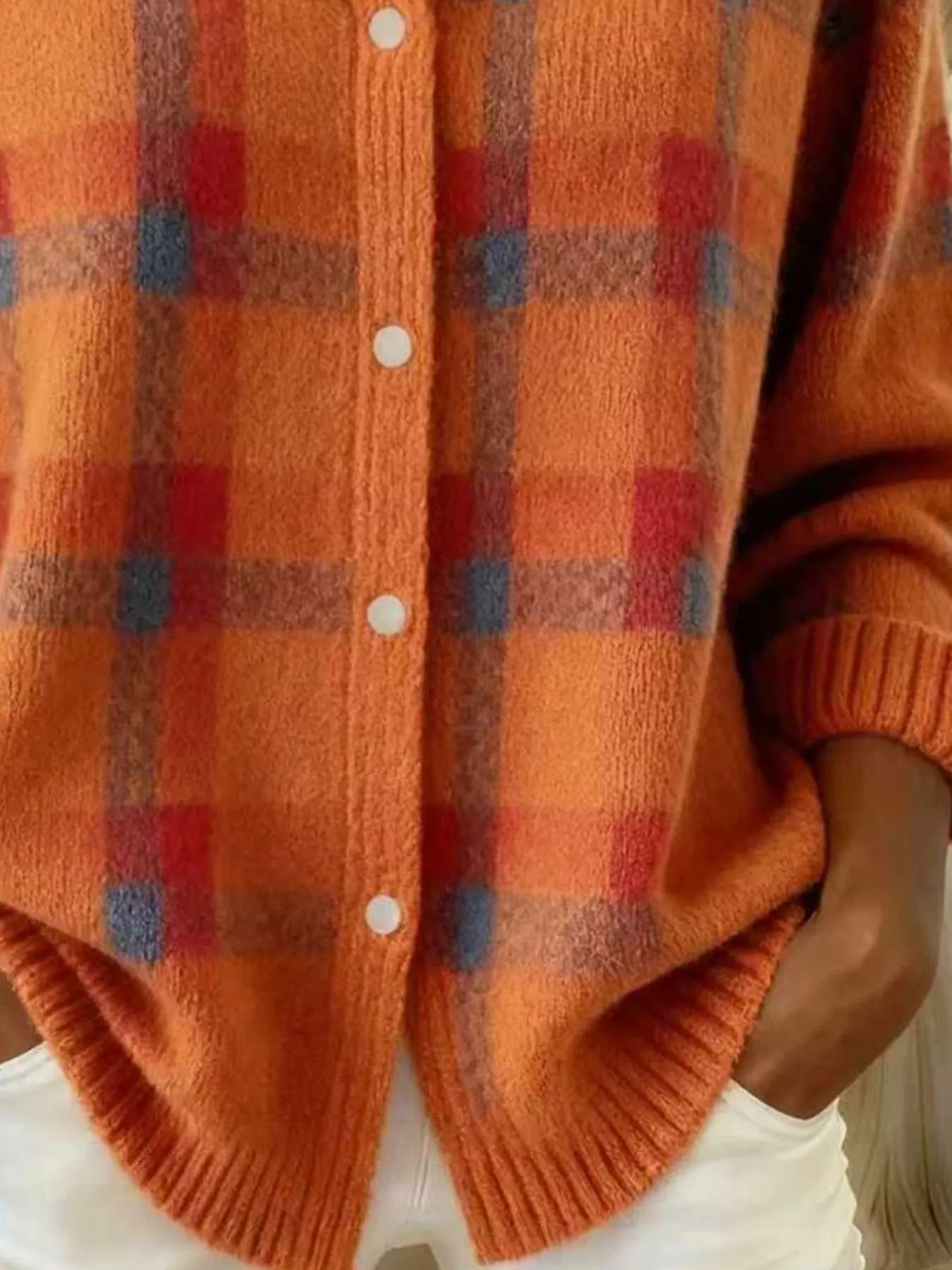Trendsi Full Size Plaid Button-Down Knit Cardigan Plus Size -