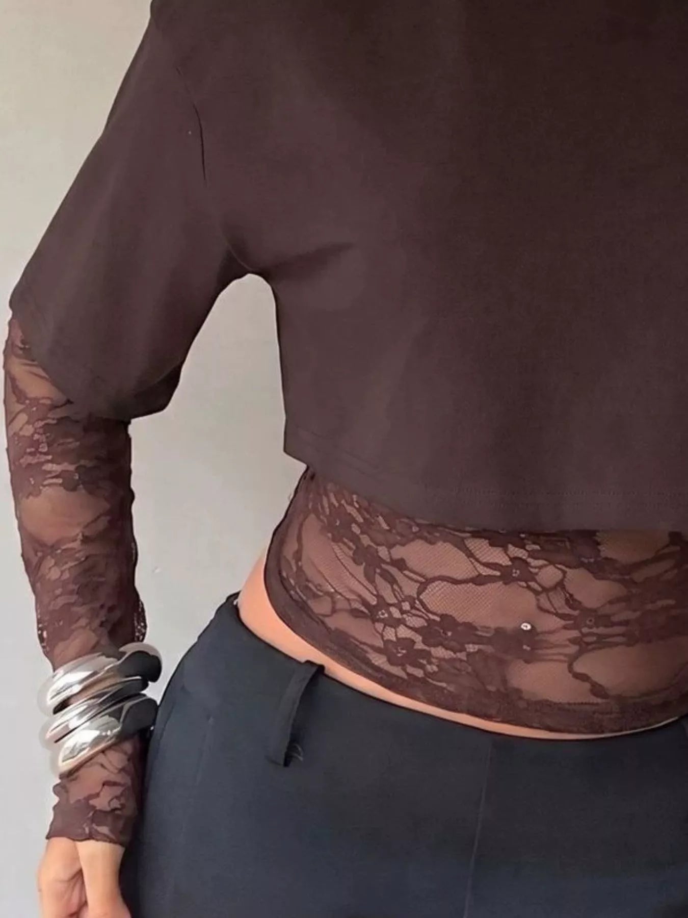 Trendsi Lace Patchwork Short Sleeve T-Shirt -