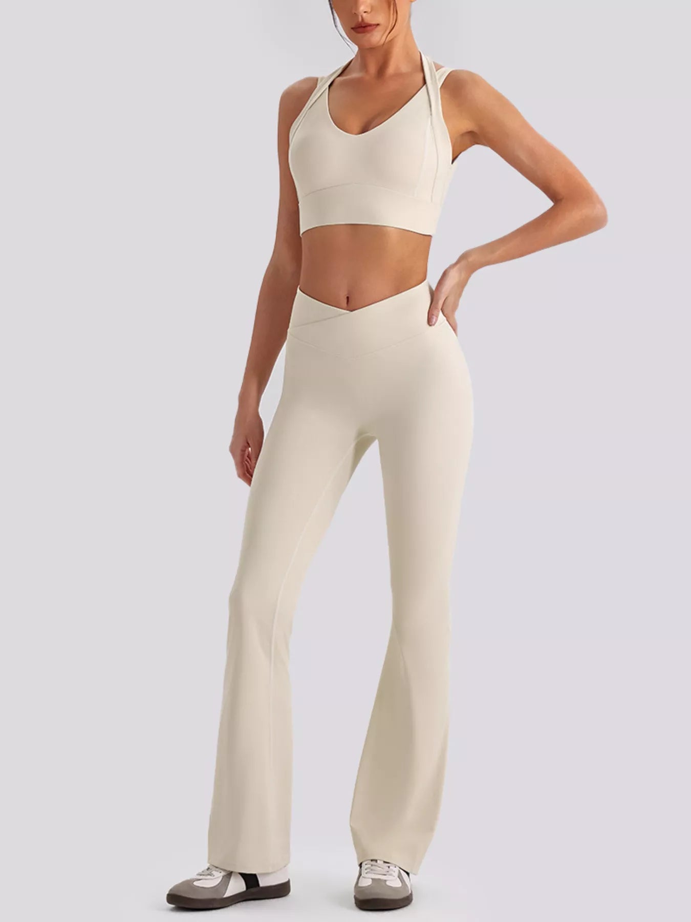 Trendsi Seamless Criss-Cross V-Neck Tank and Leggings Active Set -