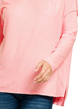 Trendsi Zenana Full Size Melange Hacci Exposed Seam Hi-low Tee Plus Size -