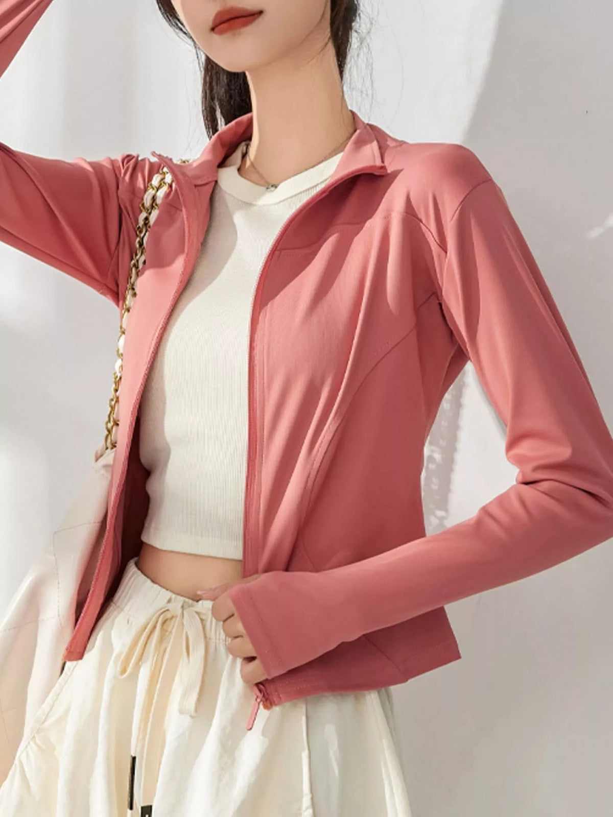 Pink quick-dry zip-up jacket