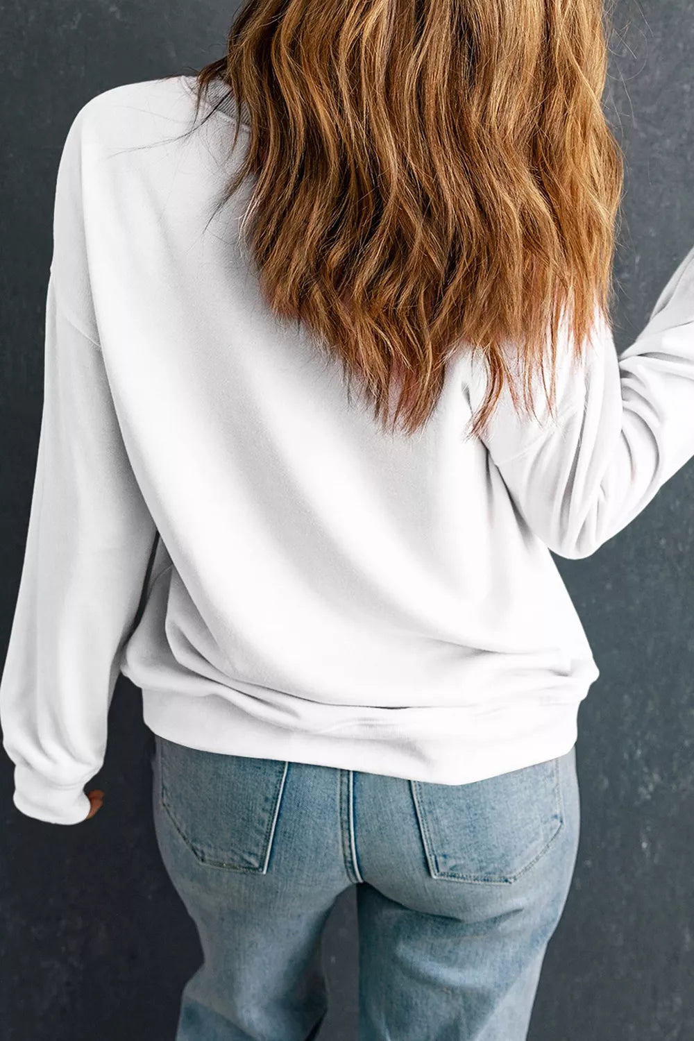 Sequin Halloween Pattern Pullover Sweatshirt in white, back view