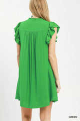 Trendsi Umgee Ruffle Sleeve Henley Shift Dress -