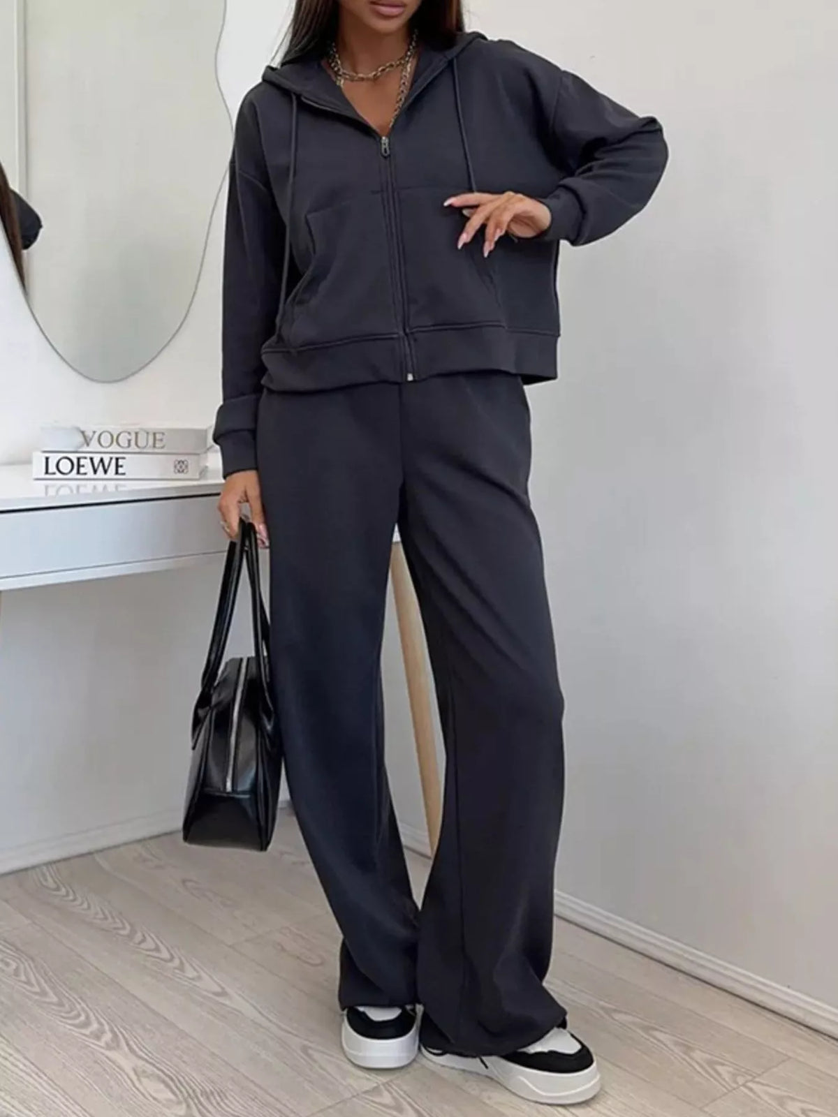 Trendsi Zip-Up Hoodie and Wide-Leg Pants Set -