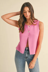 Trendsi Annie Wear Metal Button Detail Crop Sweater Vest -
