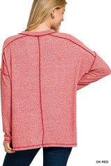 Trendsi Zenana Full Size Melange Hacci Exposed Seam Hi-low Tee Plus Size -