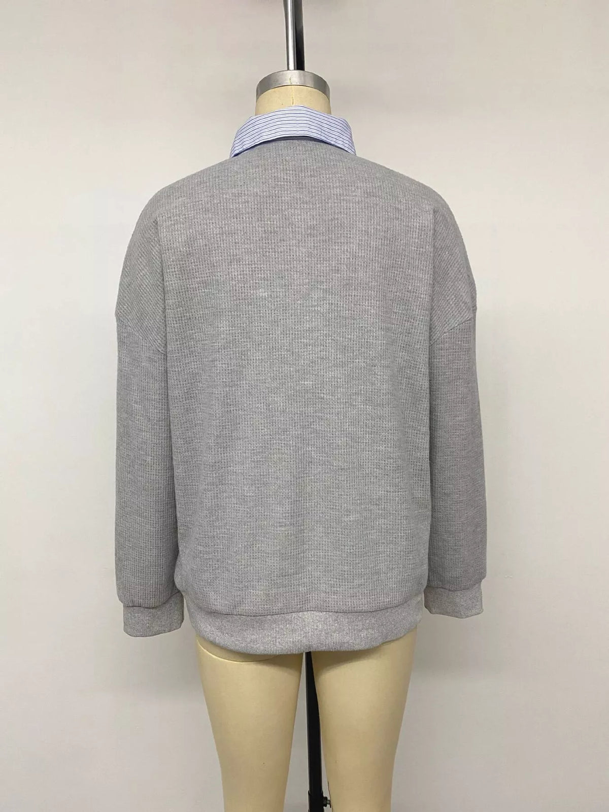 Trendsi Striped Collar Dropped Shoulder Sweatshirt -