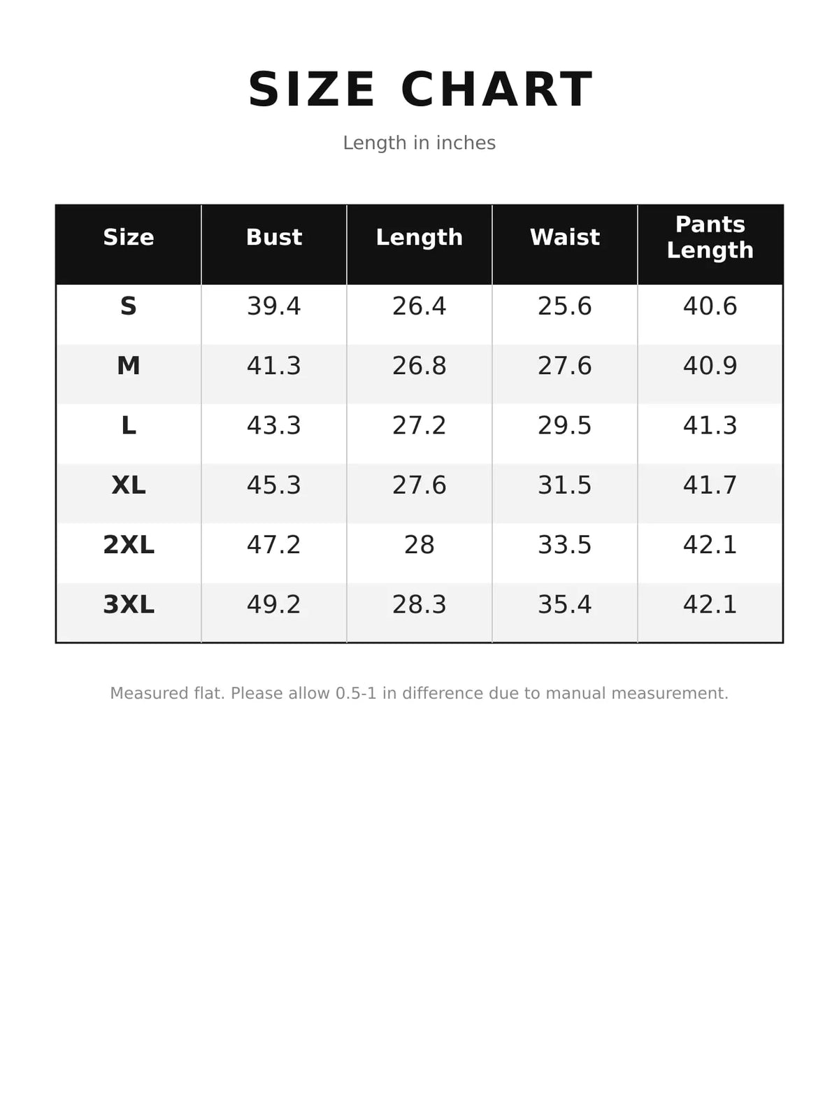 Velvet Long Sleeve Top and Wide-Leg Pants Set — size and measurement chart