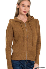 Trendsi Zenana Drawstring Zip Up Hooded Cardigan - Shirts