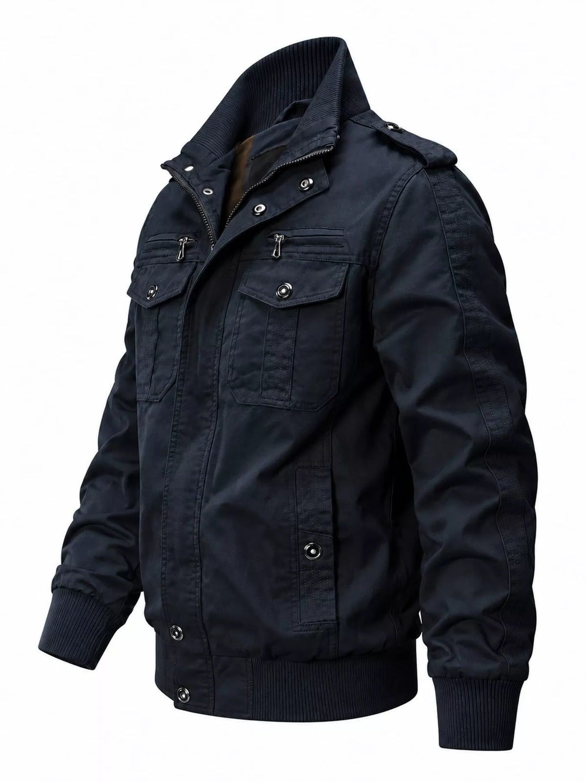 Multi-Pocket Tactical Bomber Jacket — side view
