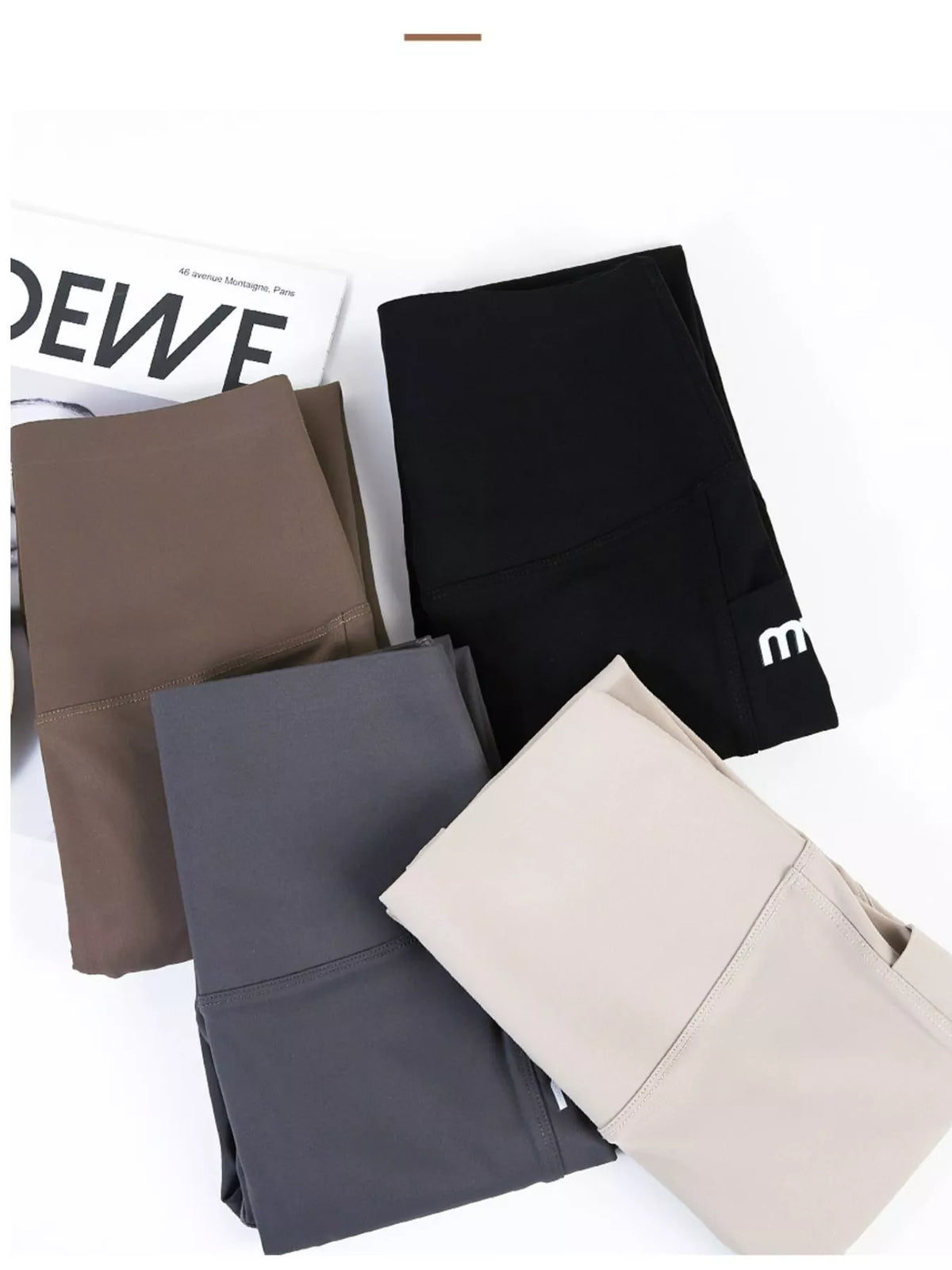 Women's High-Waisted Active Leggings with Side Pockets — flat lay view