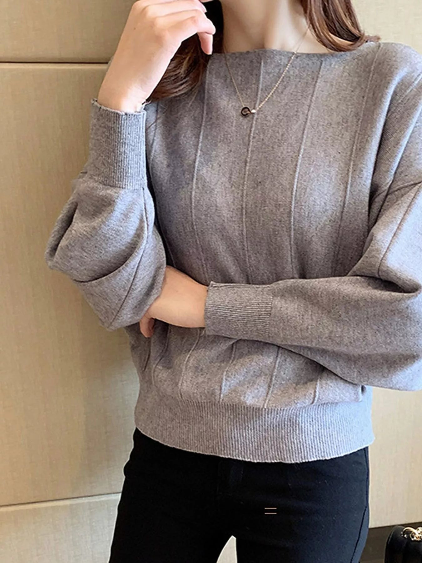 Trendsi Ribbed Hem Batwing Sleeve Knit Top -