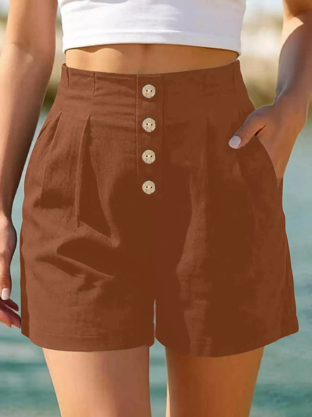Trendsi Button Fly High Waist Shorts -