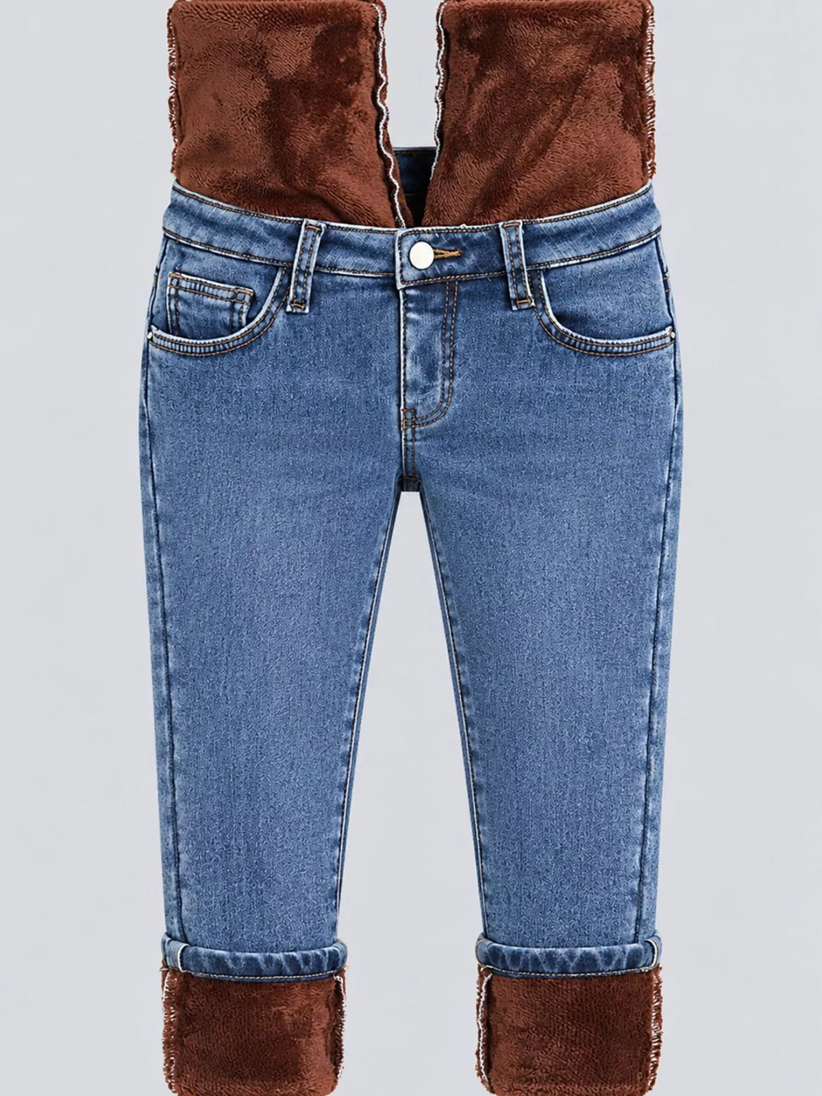 High-Waisted Slim-Fit Stretch Fleece Jeans — construction details
