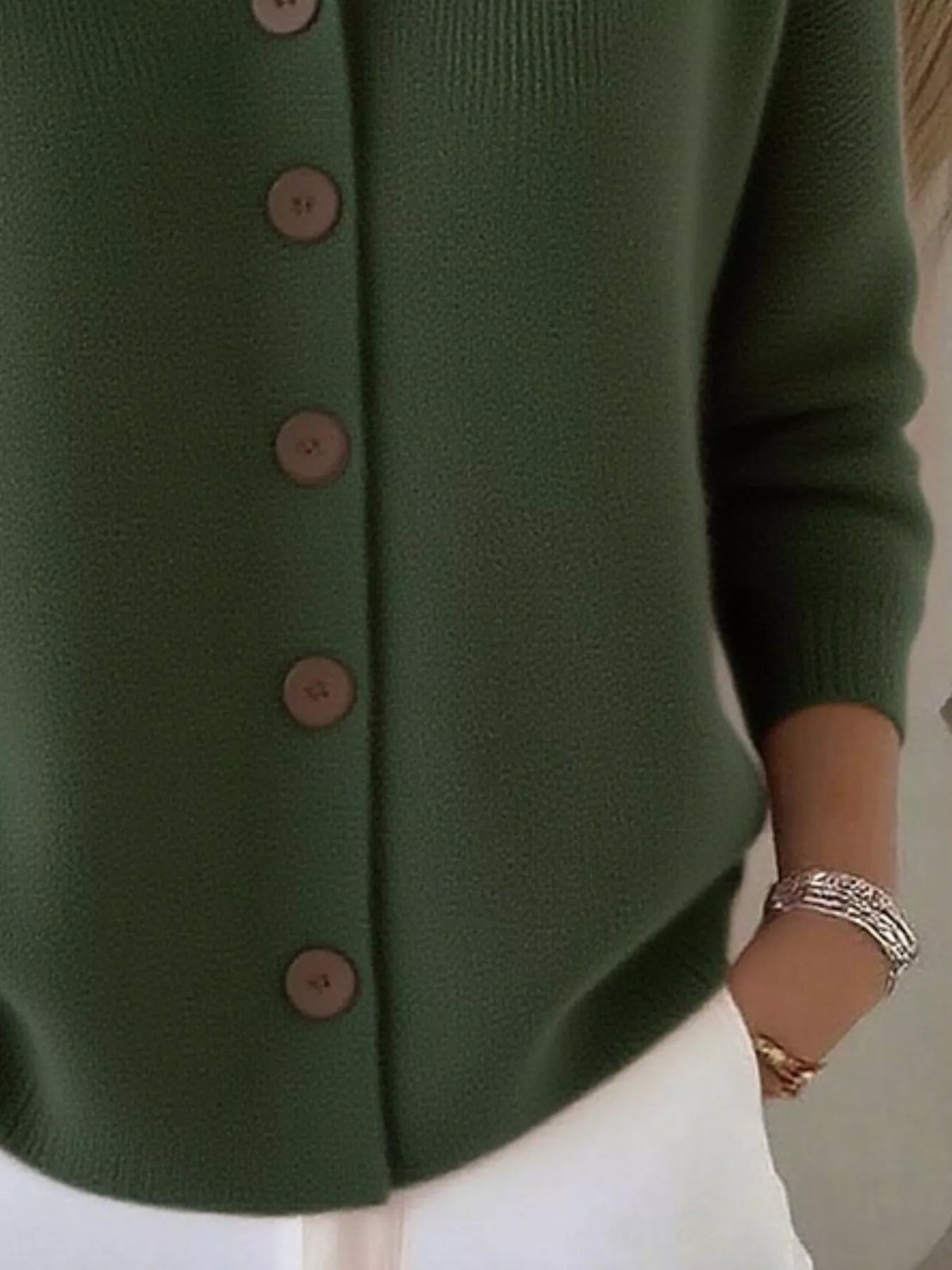 Army Green collared button-down knit cardigan