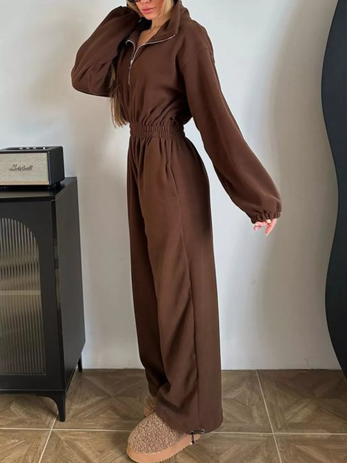 Zip Front Long Sleeve Jumpsuit — side view