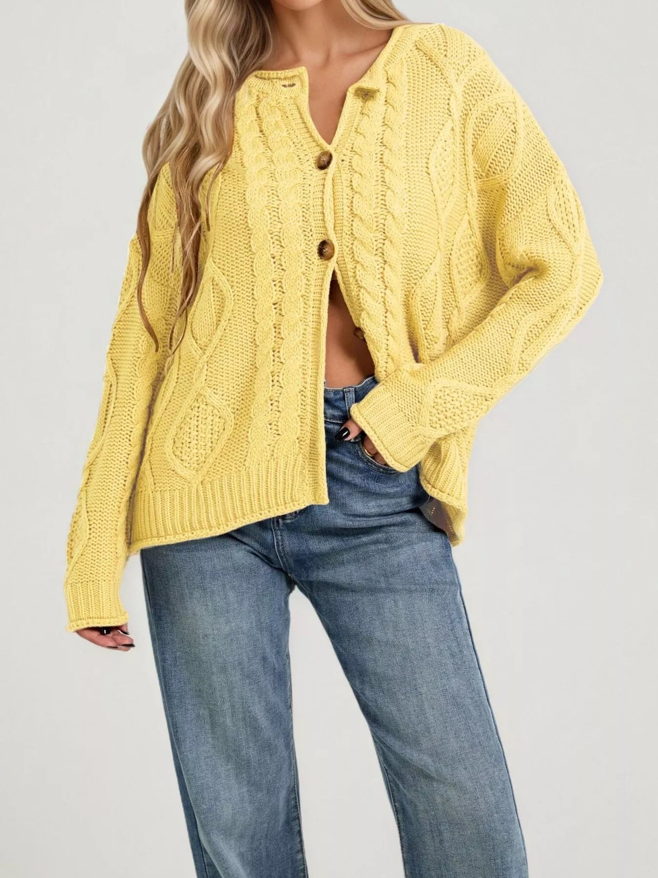 Trendsi Cable-Knit Button-Down Cardigan -