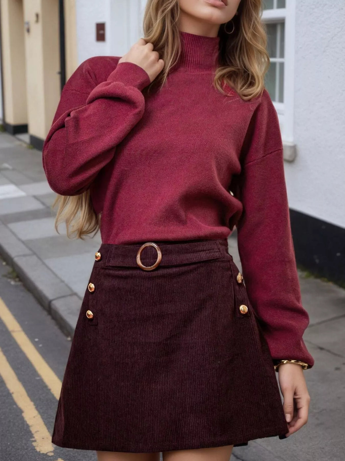 Trendsi High-Waisted Corduroy Mini Skirt -