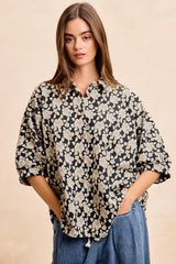 Trendsi BiBi Floral Jacquard Short Dolman Sleeves Shirt - Shirts