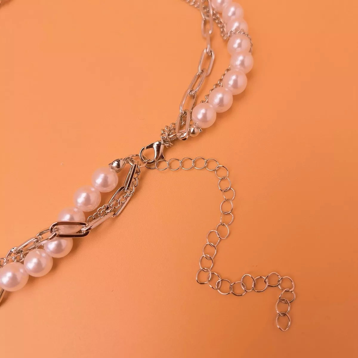 Trendsi Gothic Pearl Double Layered Necklace with Wing Pendant -