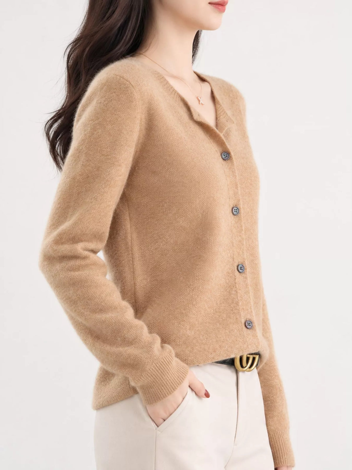 Ribbed cardigan, tan side