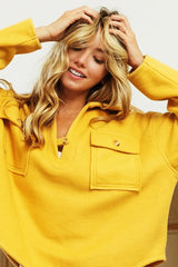 Trendsi BiBi Flap Pockets Fleece Collared Sweatshirt -