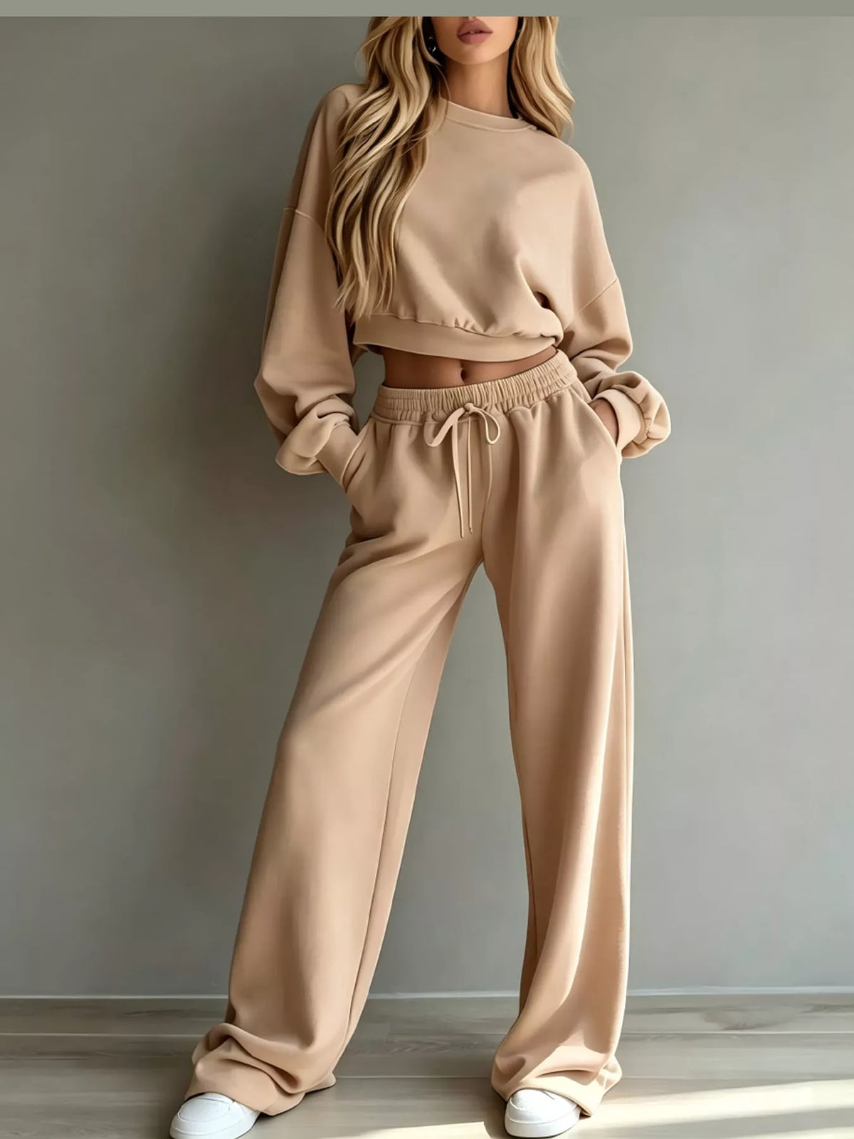 Crop Top and Wide-Leg Sweatpants Set — front view
